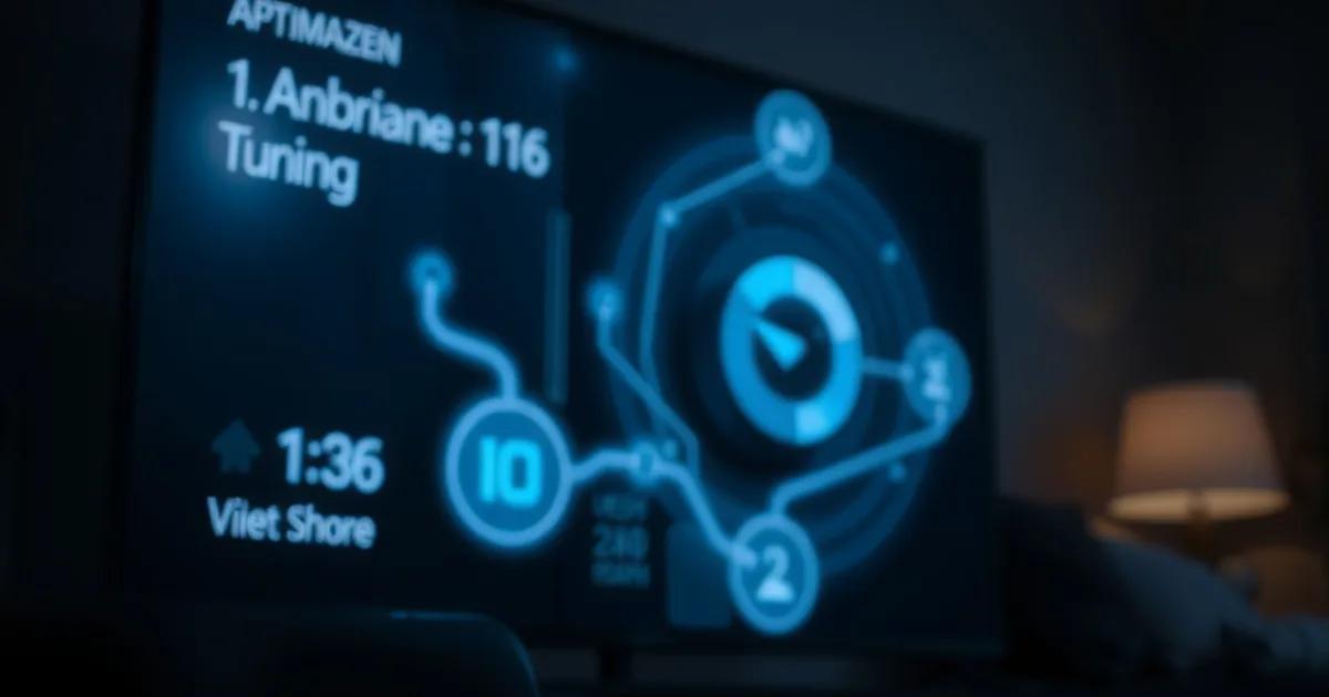 A Fire TV Stick plugged into a television in a dark room, with faint glowing performance graphics suggesting optimization tuning